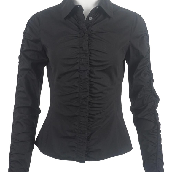 armani black dress shirt ARMANI COLLEZIONI Size XXL Black Stripe Silk Blend Button Up Long Sleeve  Shirt main image 1